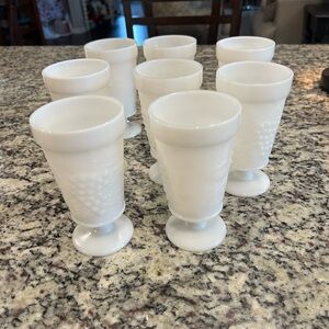 Set of 8 White Milk Glass Goblets